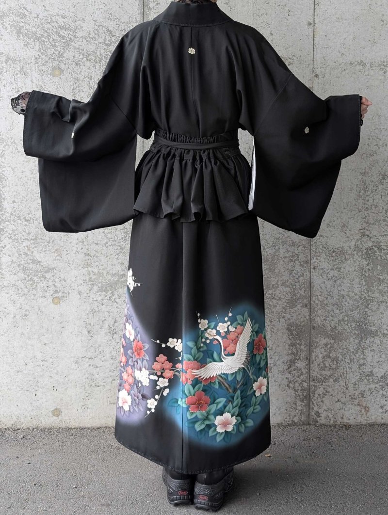 画像7: 【飛鶴×椿】黒留袖フリルラップスカートセットアップ (7)