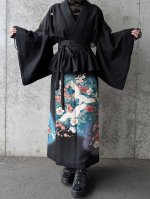 画像2: 【飛鶴×椿】黒留袖フリルラップスカートセットアップ (2)