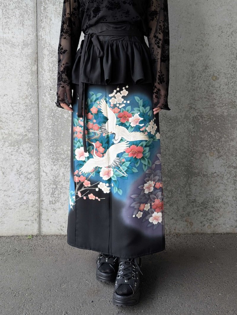 画像14: 【飛鶴×椿】黒留袖フリルラップスカートセットアップ (14)