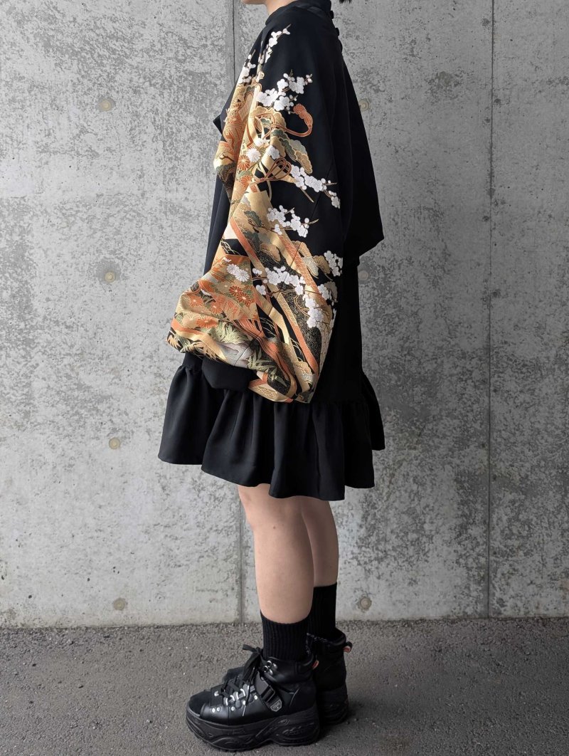 画像7: 【四季草花×丸に剣片喰紋】黒留袖ボレロ＆チョーカーネックドレス (7)