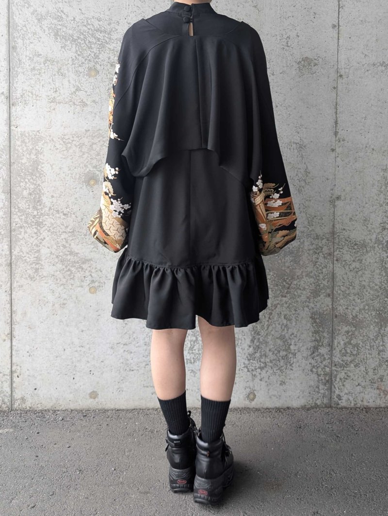 画像5: 【四季草花×丸に剣片喰紋】黒留袖ボレロ＆チョーカーネックドレス (5)