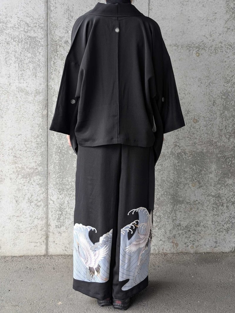 画像5: 【飛鶴×荒波文】黒留袖ワイドラップパンツセットアップ (5)