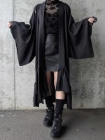 画像2: 【丸に立ち沢瀉紋】黒紋付シースルーフリルガウン (2)