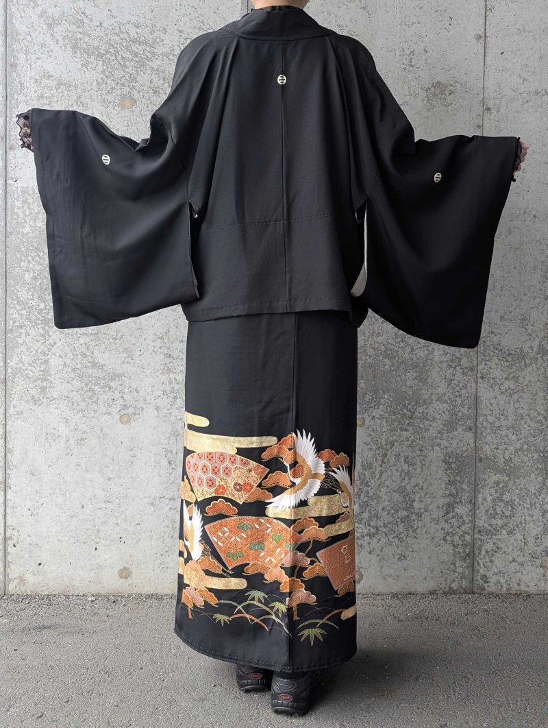 画像19: 【飛鶴×扇面文】黒留袖2wayラップスカートセットアップ (19)