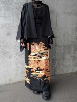 画像17: 【飛鶴×扇面文】黒留袖2wayラップスカートセットアップ (17)