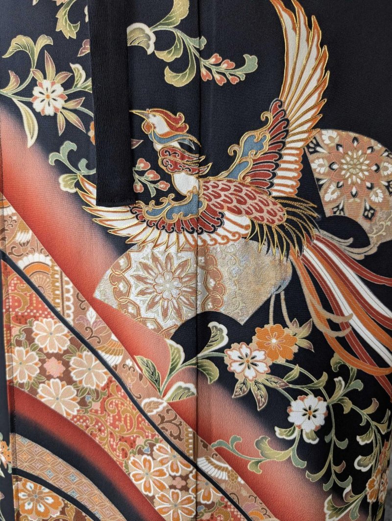 画像13: 【鳳凰×唐花】黒留袖フリルラップスカートセットアップ (13)
