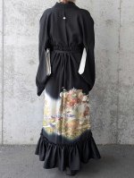 画像6: 【扇に金駒草花】黒留袖マーメイドラップスカートセットアップ (6)