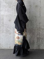 画像7: 【扇に金駒草花】黒留袖マーメイドラップスカートセットアップ (7)