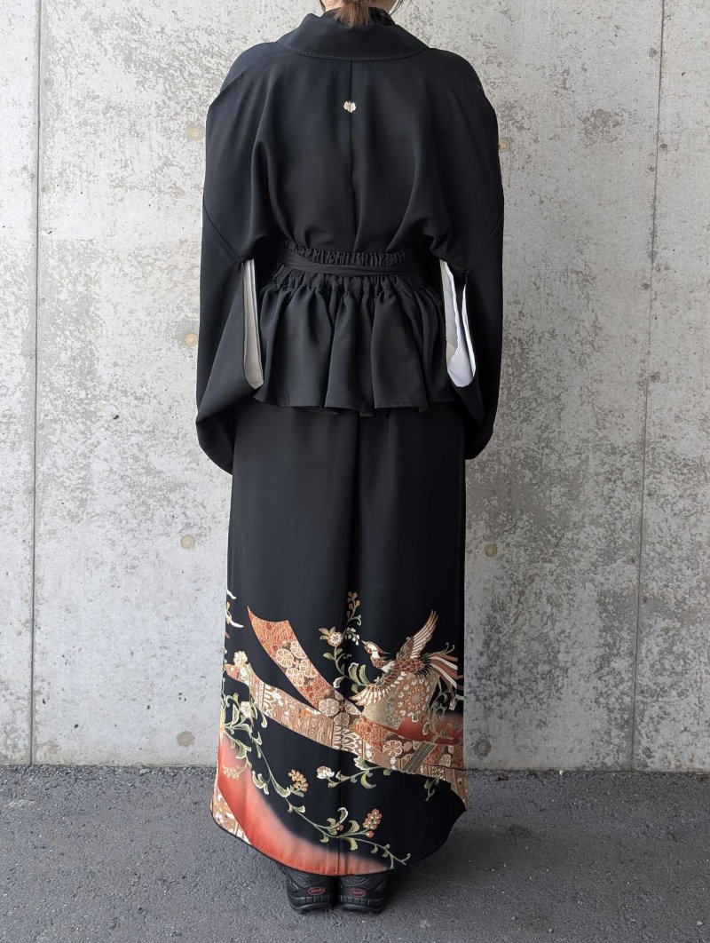 画像5: 【鳳凰×唐花】黒留袖フリルラップスカートセットアップ (5)
