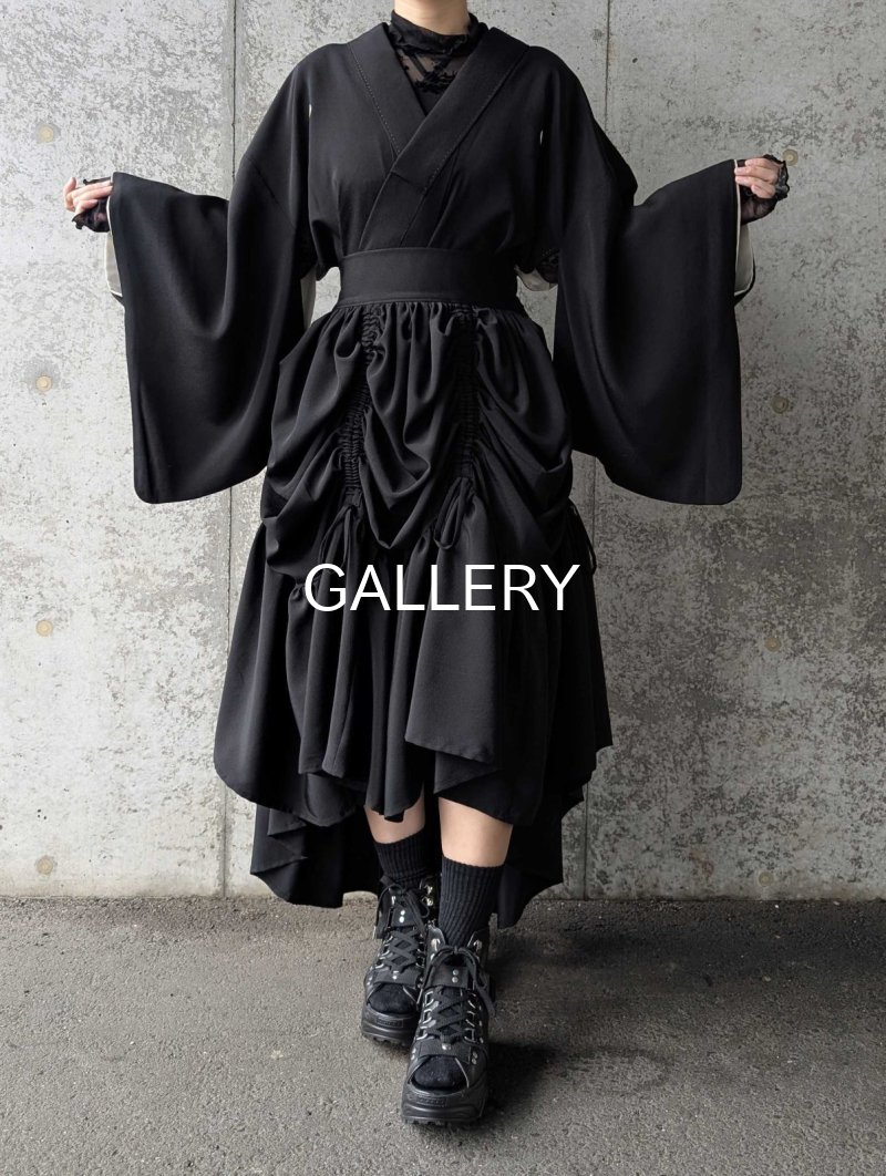 画像9: 【丸に三つ銀杏紋】黒紋付シャンデリアスカートセットアップ (9)