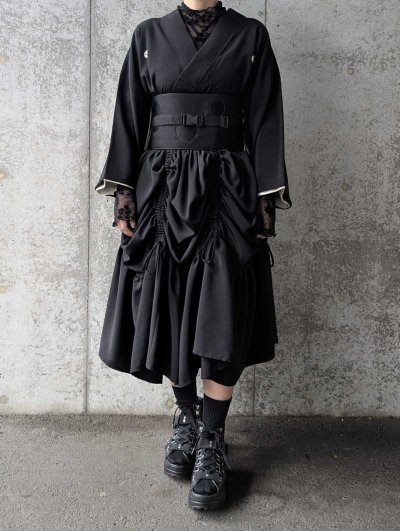 画像1: 【丸に三つ銀杏紋】黒紋付シャンデリアスカートセットアップ