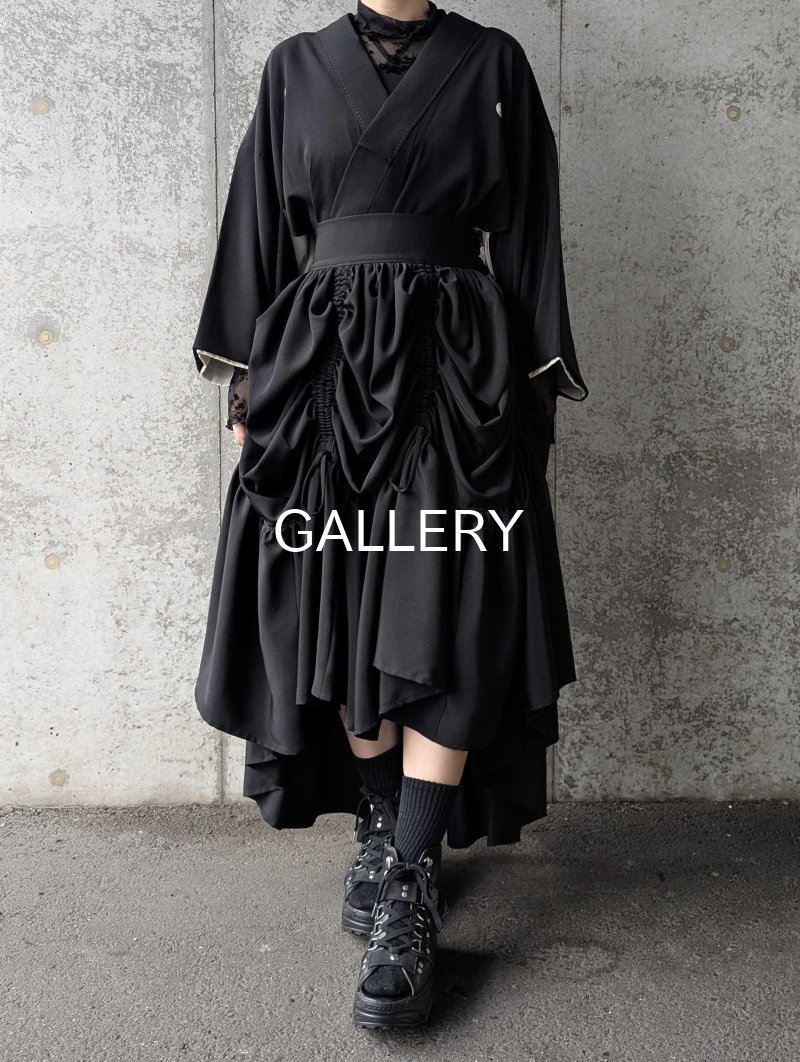 画像8: 【丸に三つ銀杏紋】黒紋付シャンデリアスカートセットアップ (8)