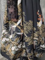 画像13: 【金駒飛鶴×庵木瓜紋】黒留袖無限wayワンピース (13)