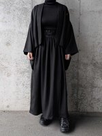 画像2: 【剣片喰紋】黒紋付オーバースカートセットアップ (2)