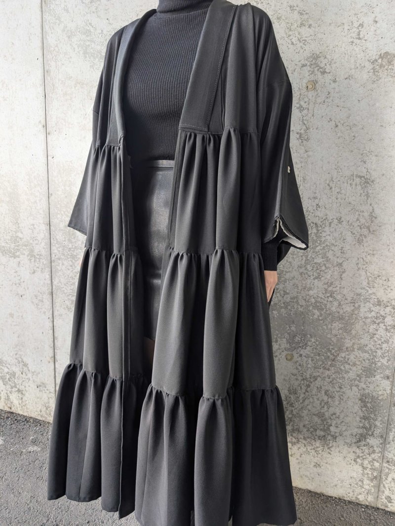 画像7: 【梅鉢紋】黒紋付ティアードコート (7)