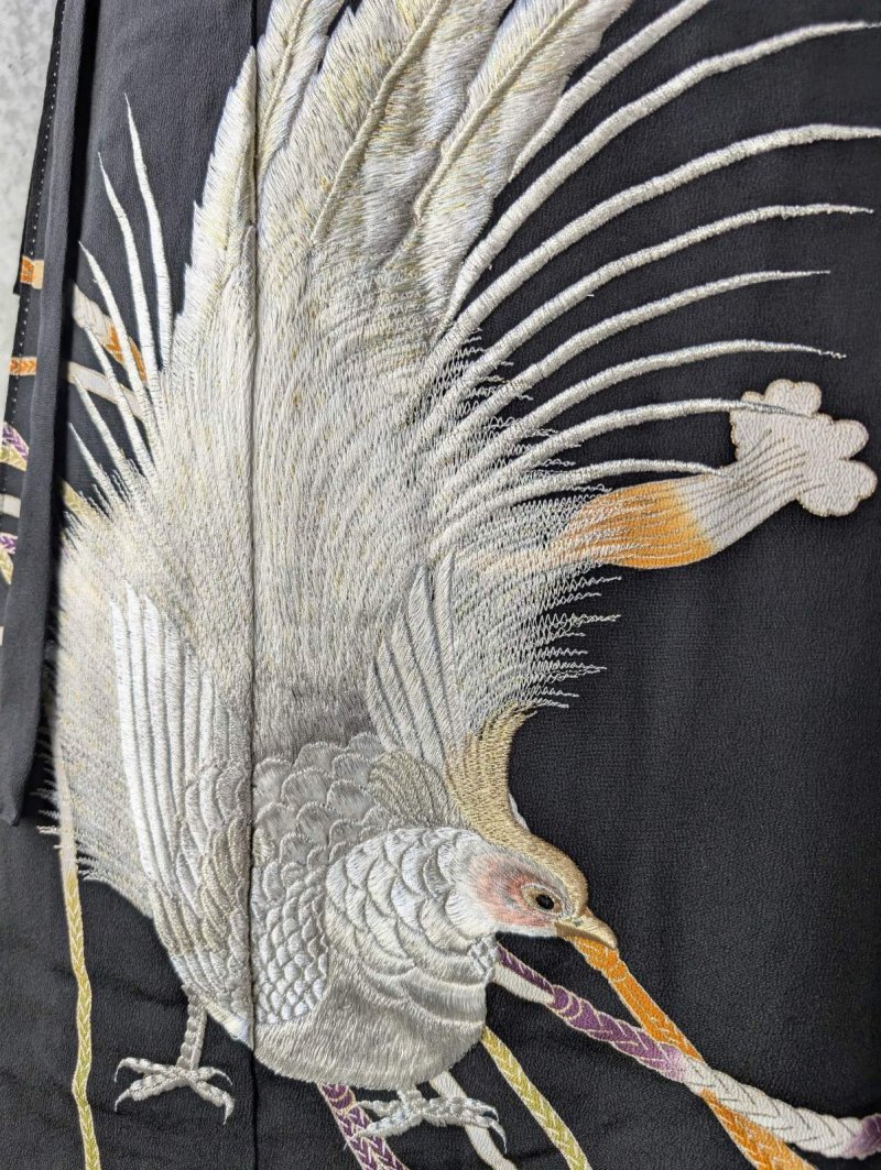 画像9: 【刺繍尾長鶏】黒留袖ラップスカート (9)